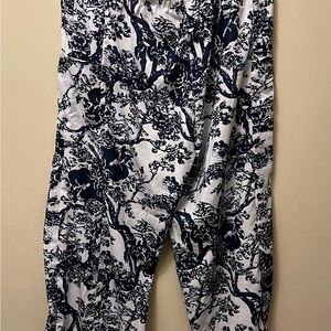 Floral Print Pants in Navy and White